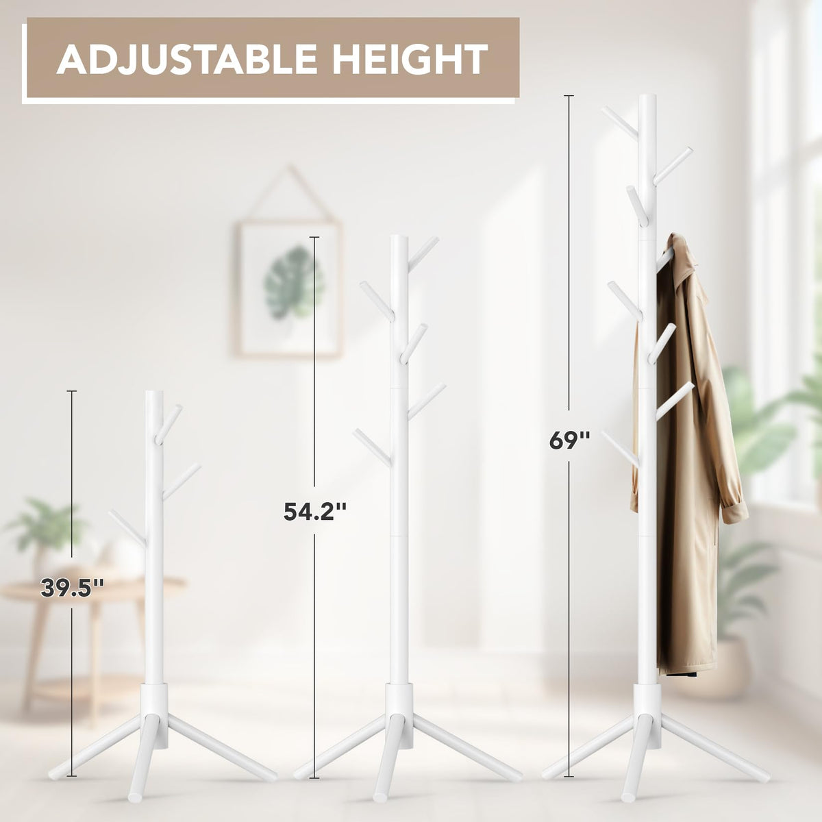 Hupmad wooden tree coat rack stand sturdy base supports heavy outerwear.
