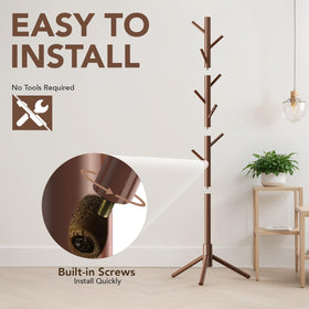 Hupmad wooden tree coat rack sturdy legs offer balanced support.