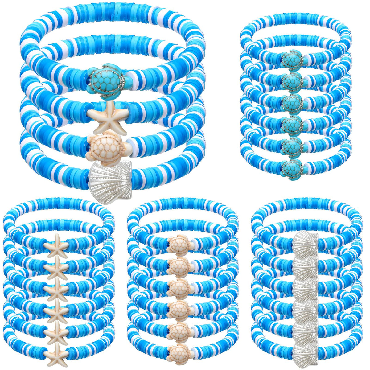 Huquary ocean bracelet with shell and starfish on elastic band for coastal style