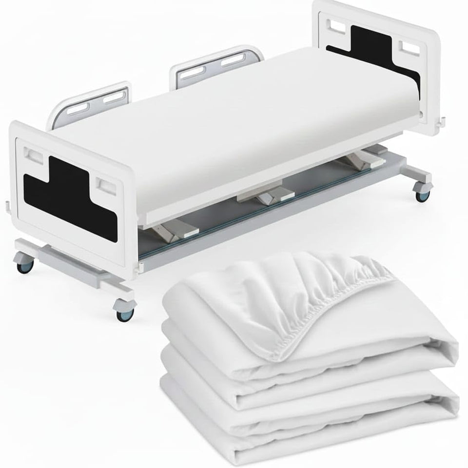 HURCULEES Medical Fitted Sheet close-up in white cotton weave for gentle patient comfort.