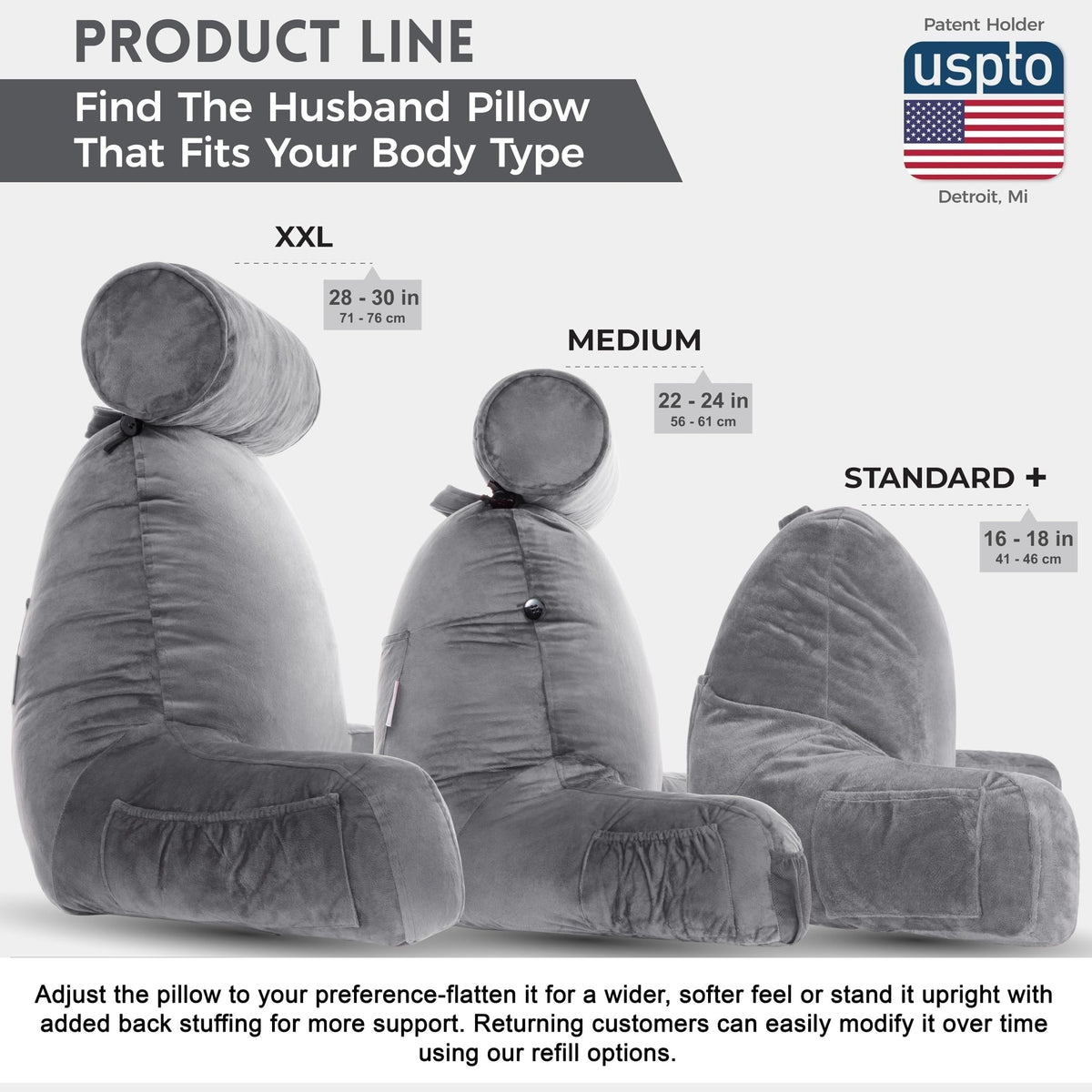 Husband Pillow XXL built-in side pockets keep essentials nearby