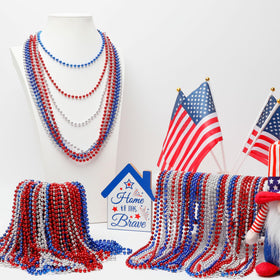 Huskein beads closeup metallic plastic red-silver-blue for bold patriotic style