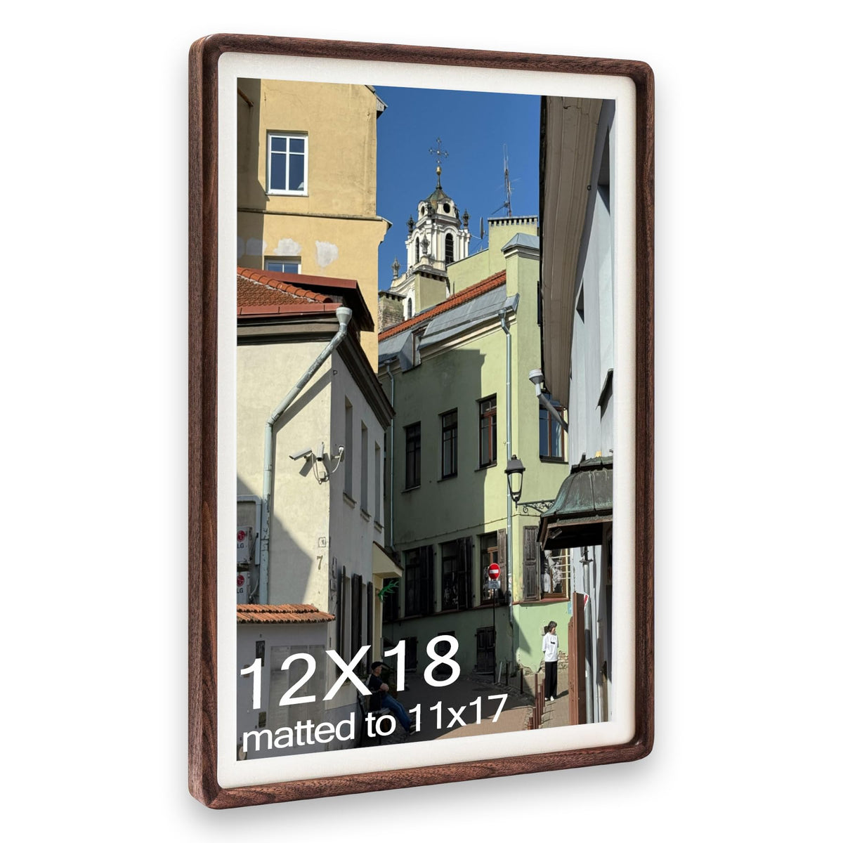 Husteria 12x18 walnut frame with round corners enhances wall art with timeless warmth