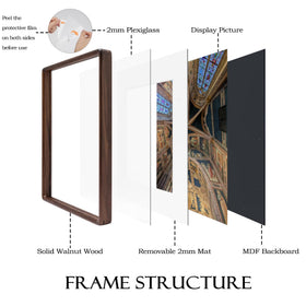 Husteria walnut woodgrain frame complements any room with natural texture and elegance