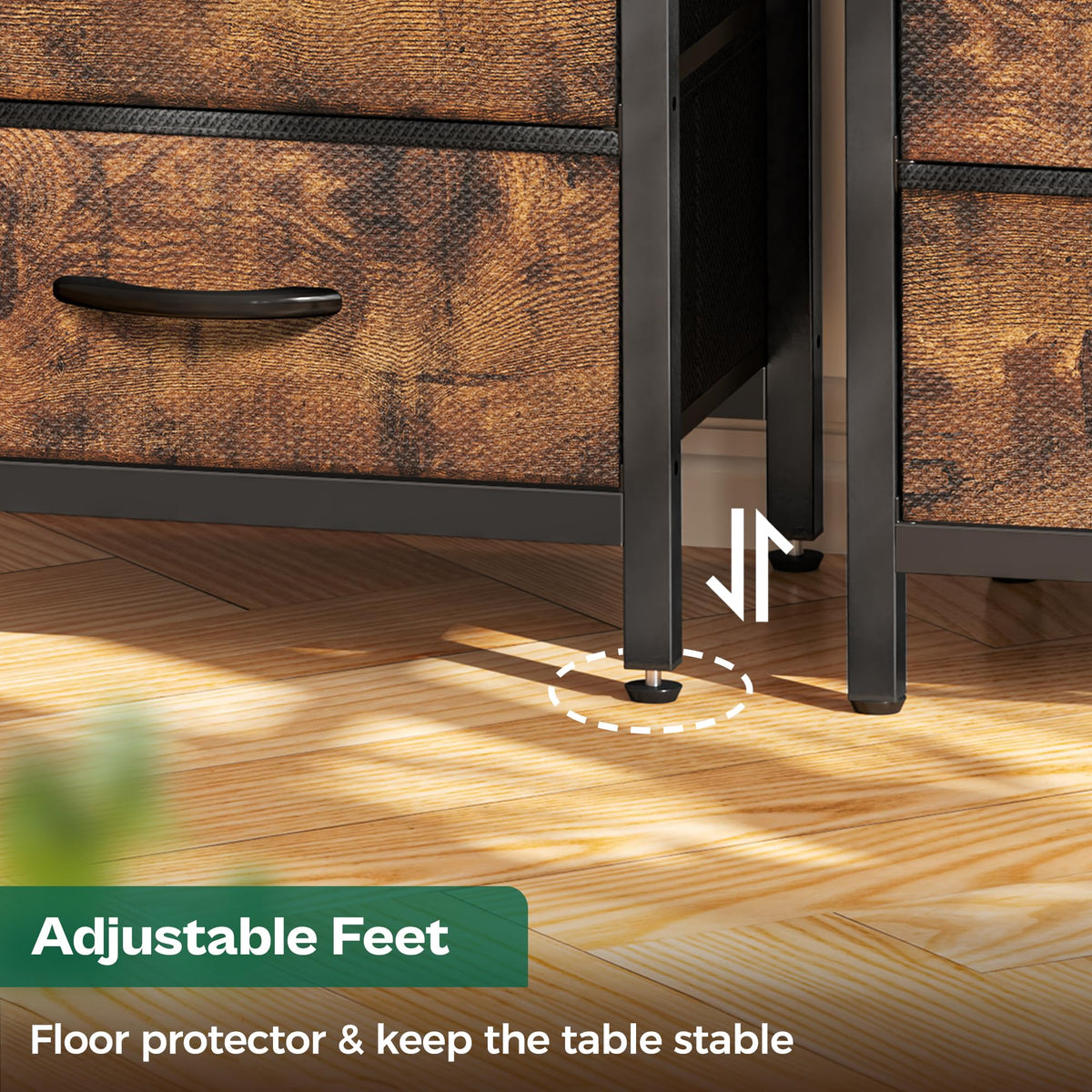 Huuger adjustable feet ensure stable placement on uneven floors.