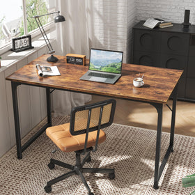 Huuger desk in warm rustic brown adds warmth to spaces