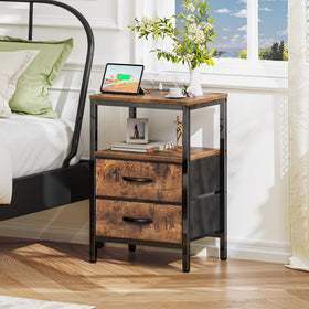 Huuger end table showing an open shelf design for easy access storage.
