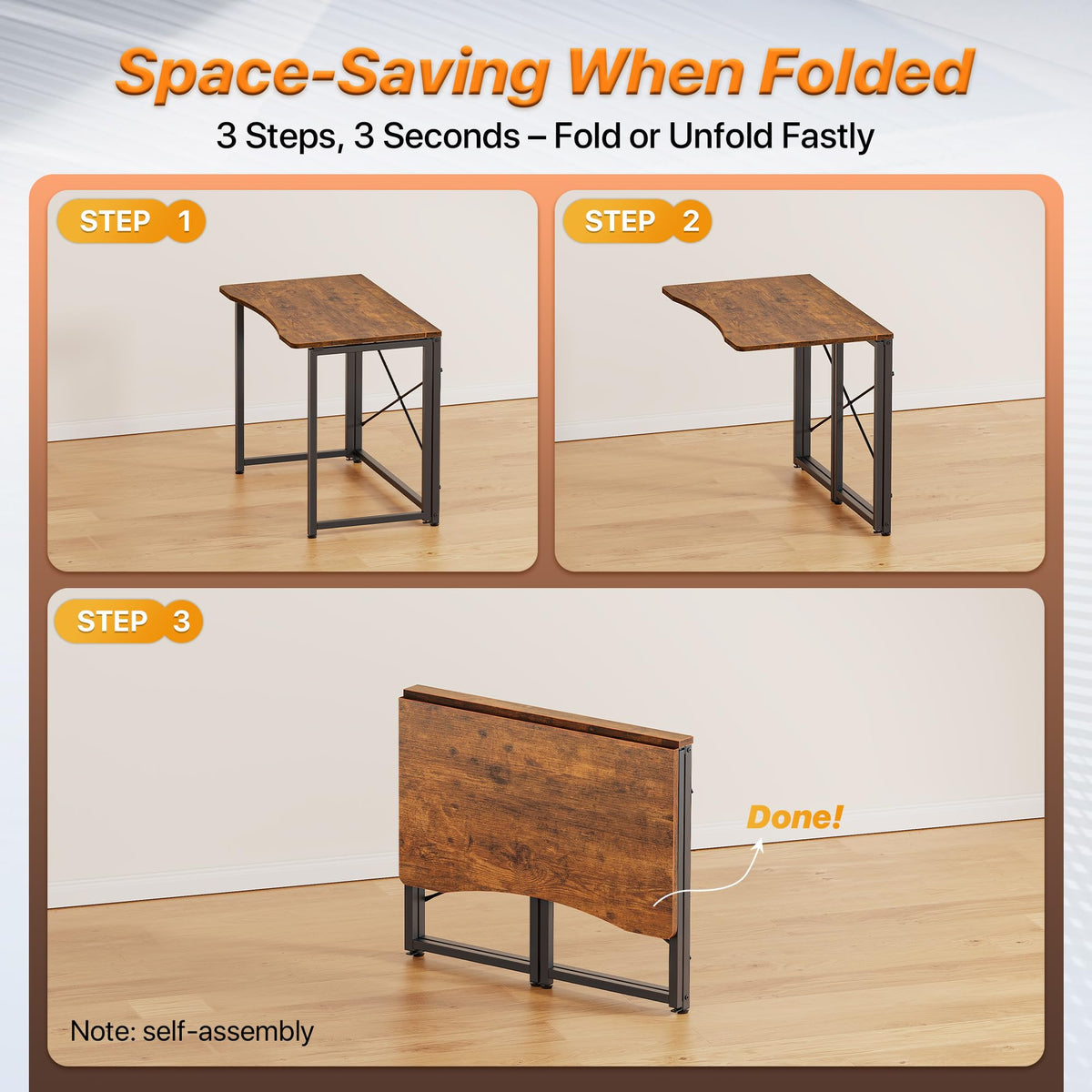 Huuger folding desk easy assembly with included tools and quick setup