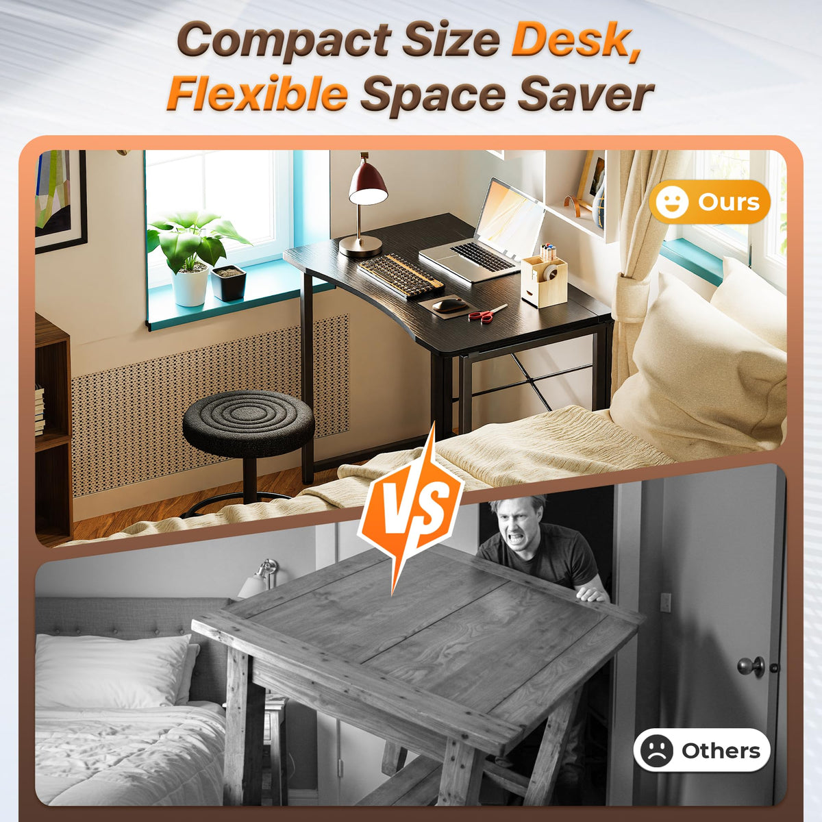 Huuger folding desk folded thickness demonstrates slim storage behind a door