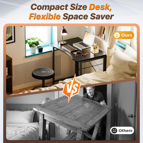 Huuger folding desk folded thickness demonstrates slim storage behind a door