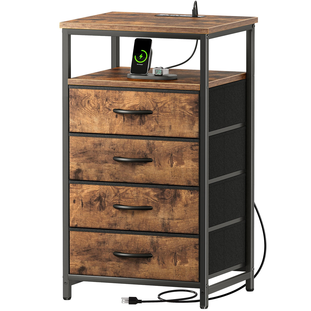 Huuger night stand with charging station on top for convenient device charging overnight.