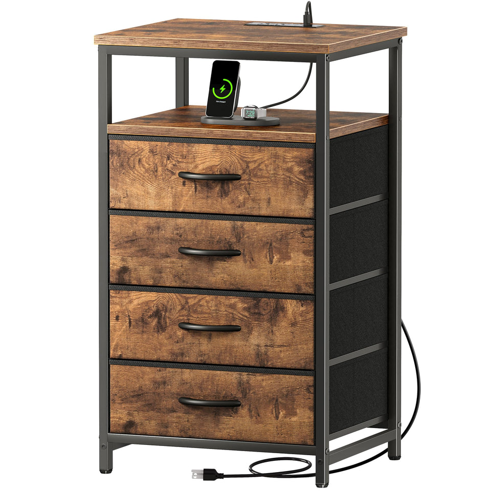 Huuger night stand with charging station on top for convenient device charging overnight.