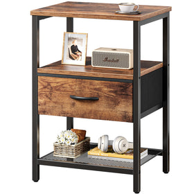 Huuger night stand with fabric drawer open for bedside storage