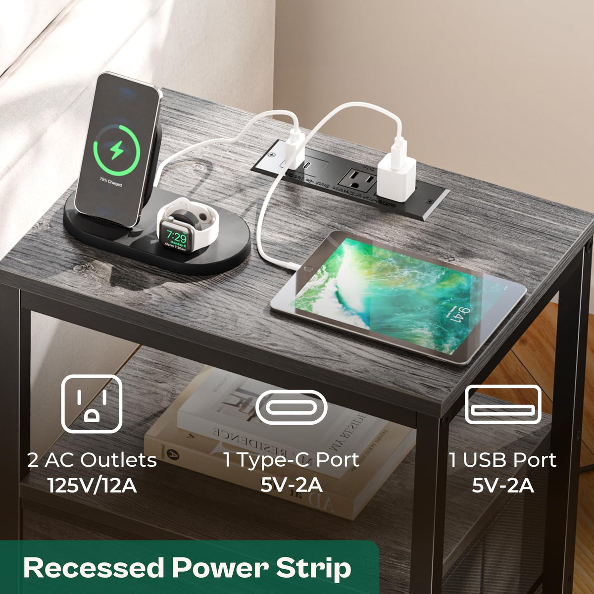 Huuger nightstand three fabric drawers keep small items neatly organized