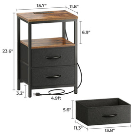 Huuger nightstand in a bedroom scene with rustic brown and black finish