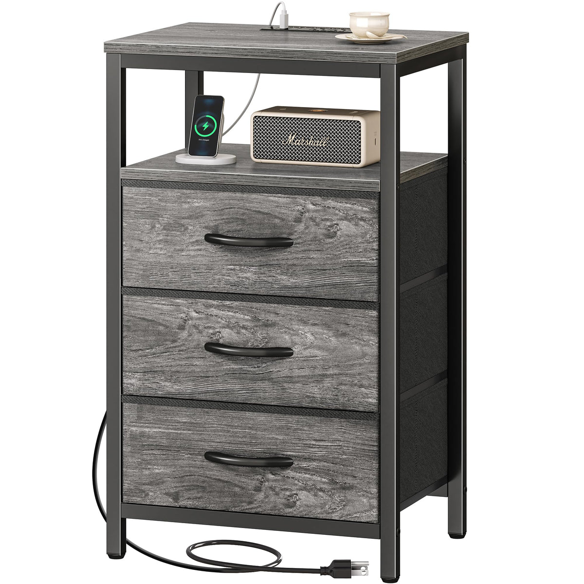 Huuger nightstand charging and cable area keeps devices organized