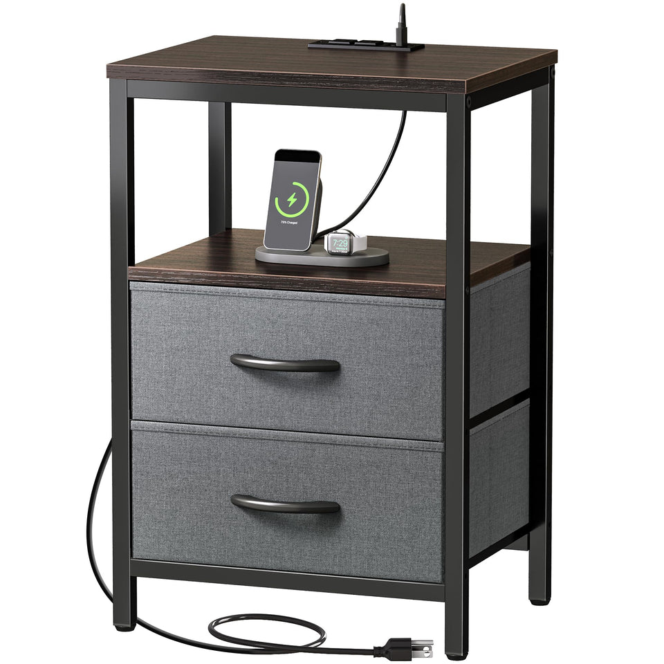 Huuger Nightstand with charge station keeps bedside devices powered and organized.