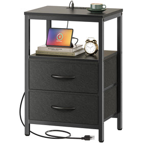 Huuger nightstand with charging station provides USB-C and outlets for easy bedside charging.