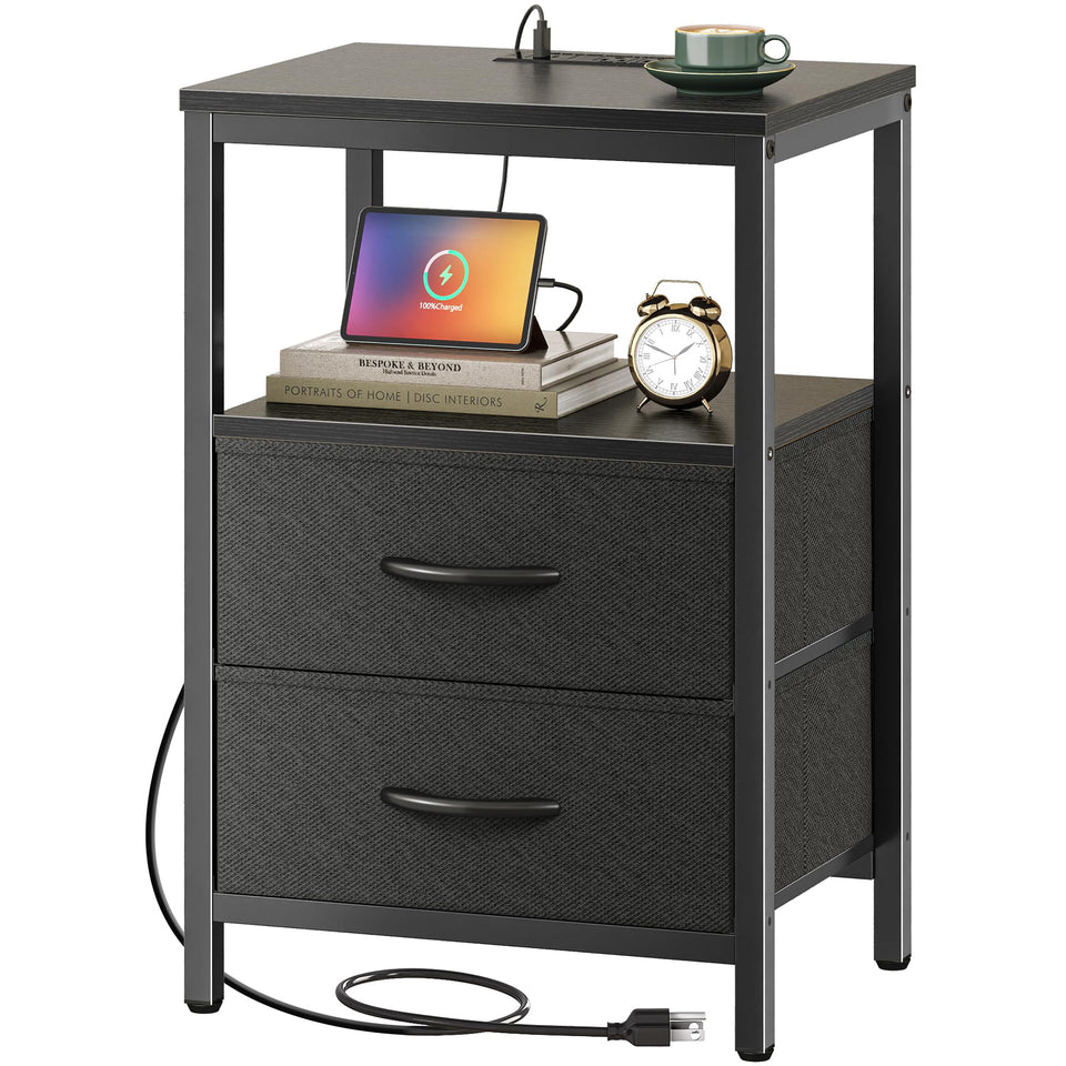 Huuger nightstand with charging station provides USB-C and outlets for easy bedside charging.