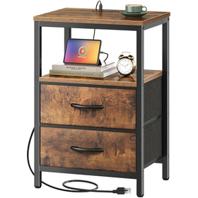 Huuger nightstand with charging station and fabric drawers for convenient nightly charging.