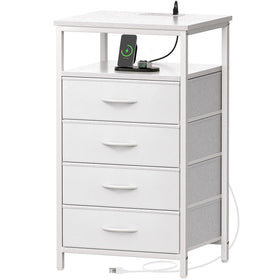 Huuger nightstand with charging station in white, convenient device charging.