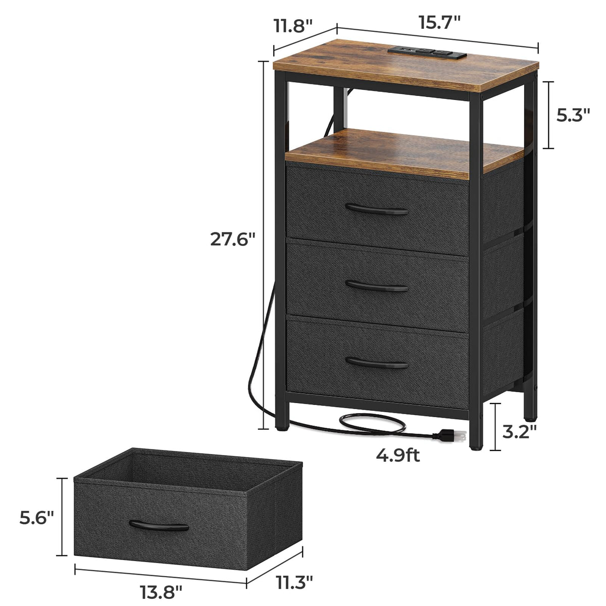 Huuger nightstand assembly process with labeled parts and tools included.