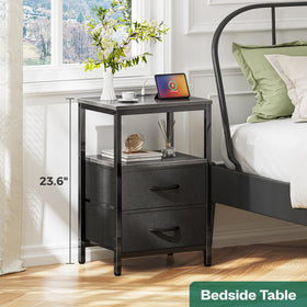 Huuger nightstand drawer closeup highlighting smooth drawer slide.