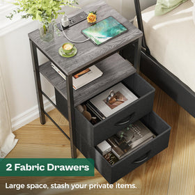 Huuger nightstand fabric drawers closeup showing soft storage.