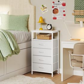 Huuger nightstand with five fabric drawers for organized small-item storage.