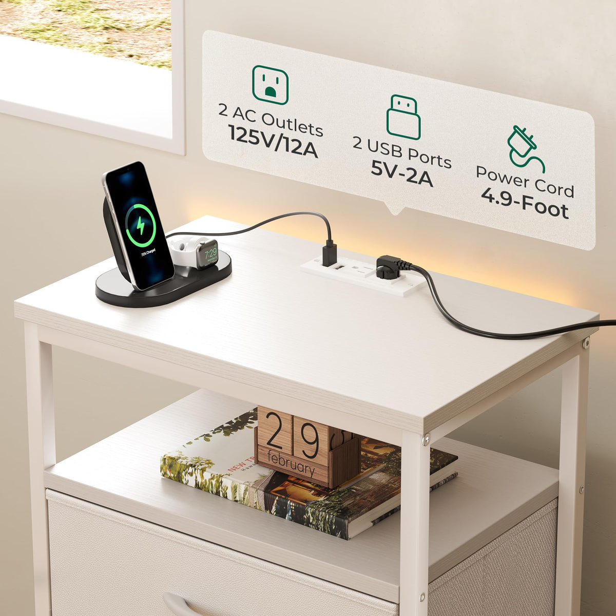 Huuger nightstand open shelf for quick-access essentials.