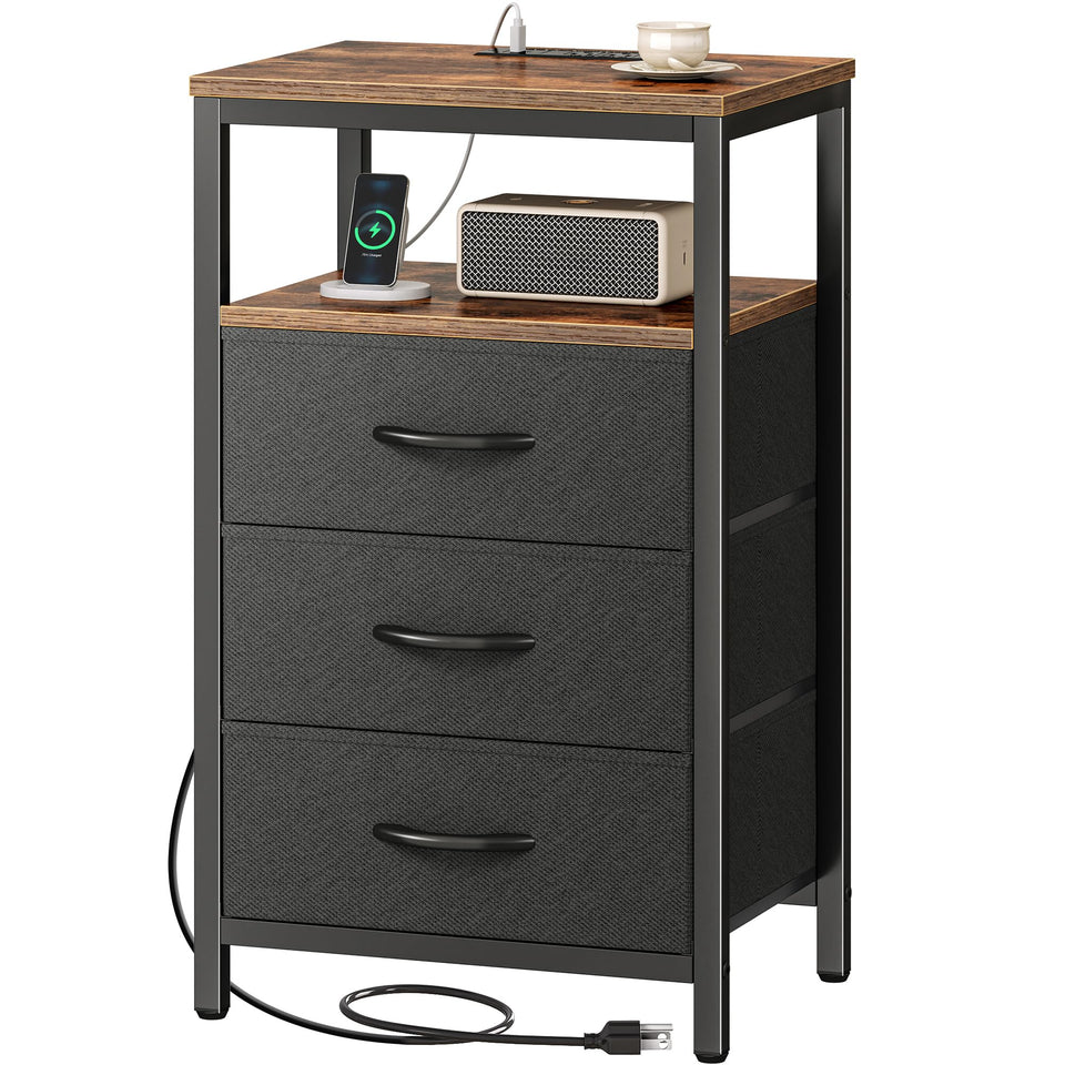 Huuger nightstand with outlets and USB ports for convenient bedside charging and storage.