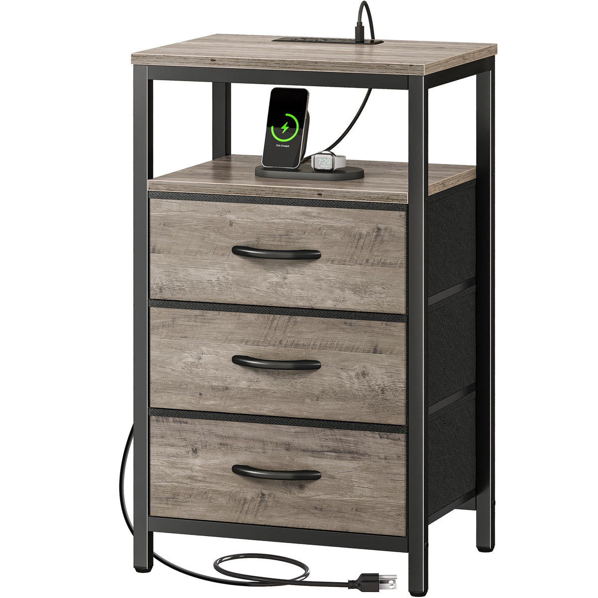 Huuger nightstand with outlets and USB-C for bedside charging.