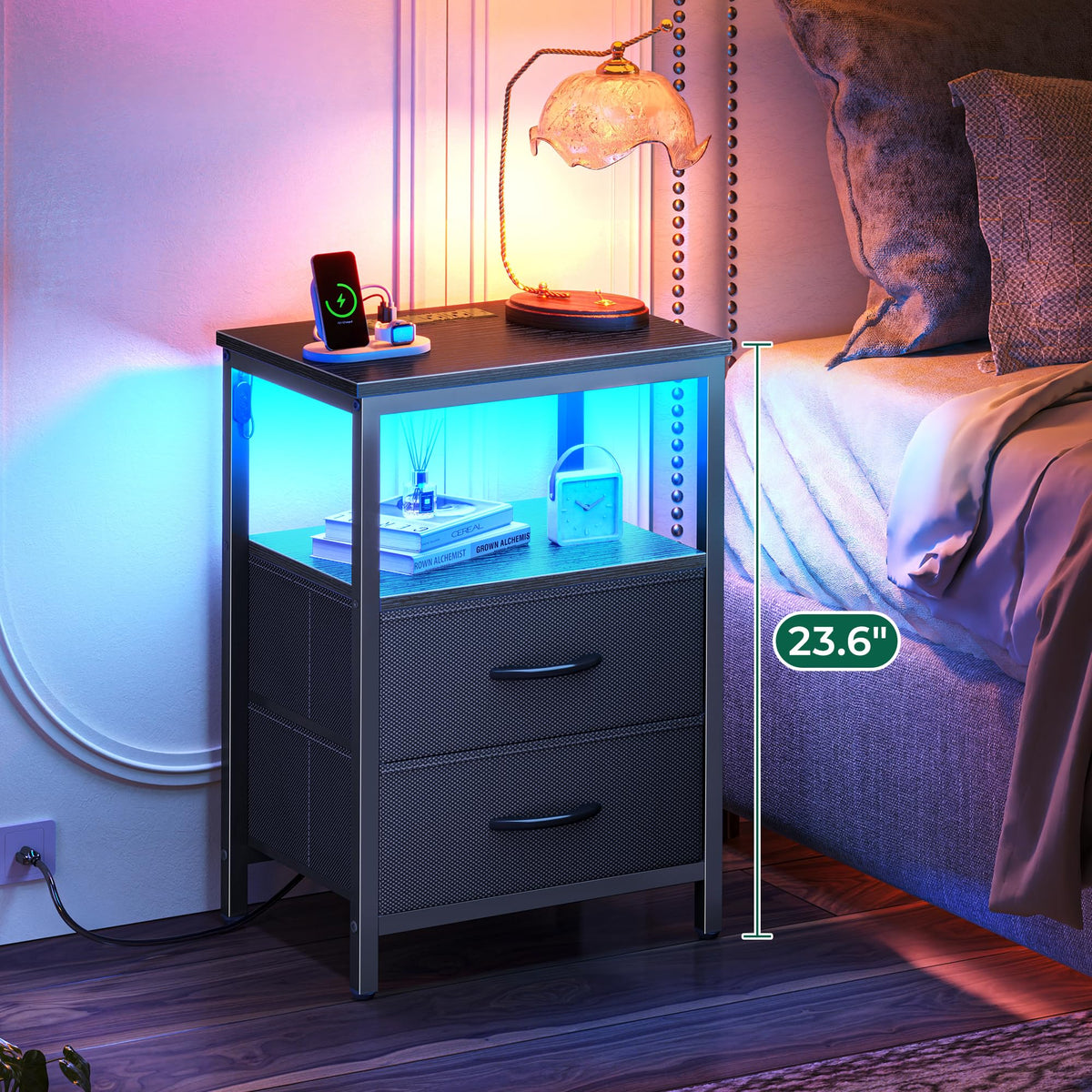 Huuger nightstand with smart LED ambient lighting for mood and visibility.
