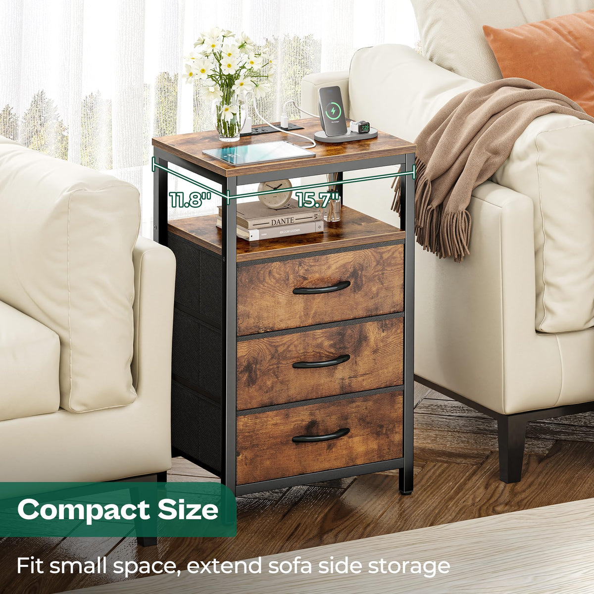 Huuger nightstand solid structure — sturdy frame with adjustable feet.