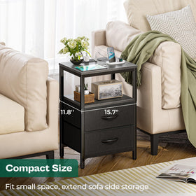 Huuger nightstand steel frame detail demonstrates sturdy construction.