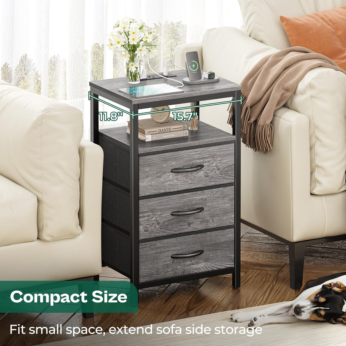 Huuger nightstand steel frame and sturdy build support daily use