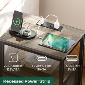 Huuger nightstand features three fabric drawers for organized storage.