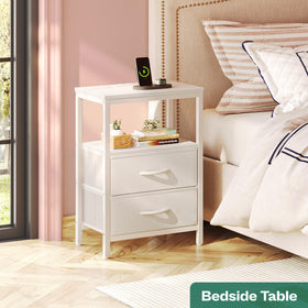 Huuger nightstand with two fabric drawers provides tidy bedside storage