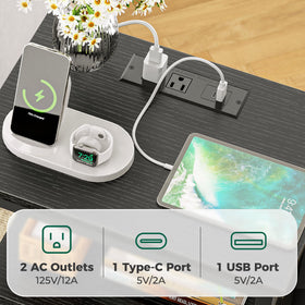 Huuger nightstand featuring USB-C port and outlets for convenient night charging.