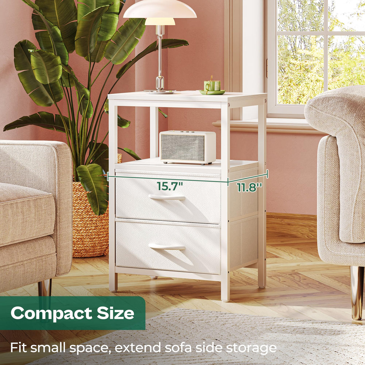Huuger nightstand white PU leather top blends with modern interiors