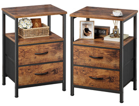 Huuger nightstand with two fabric drawers and open shelf for easy bedside storage.