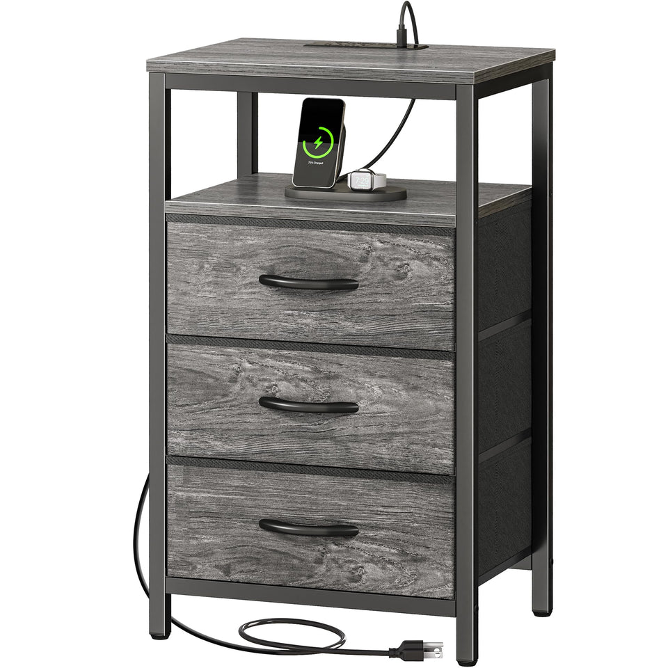 Huuger nightstand with outlets top view showing bedside charging
