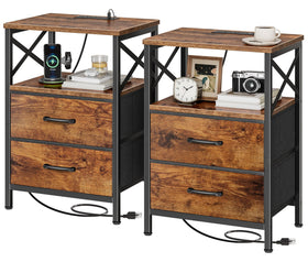 Huuger nightstands with charging station beside the bed.
