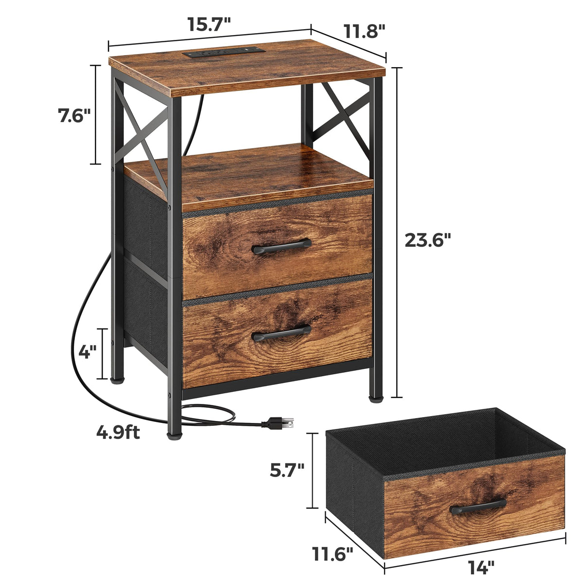 Huuger nightstands open shelf for remotes and books.