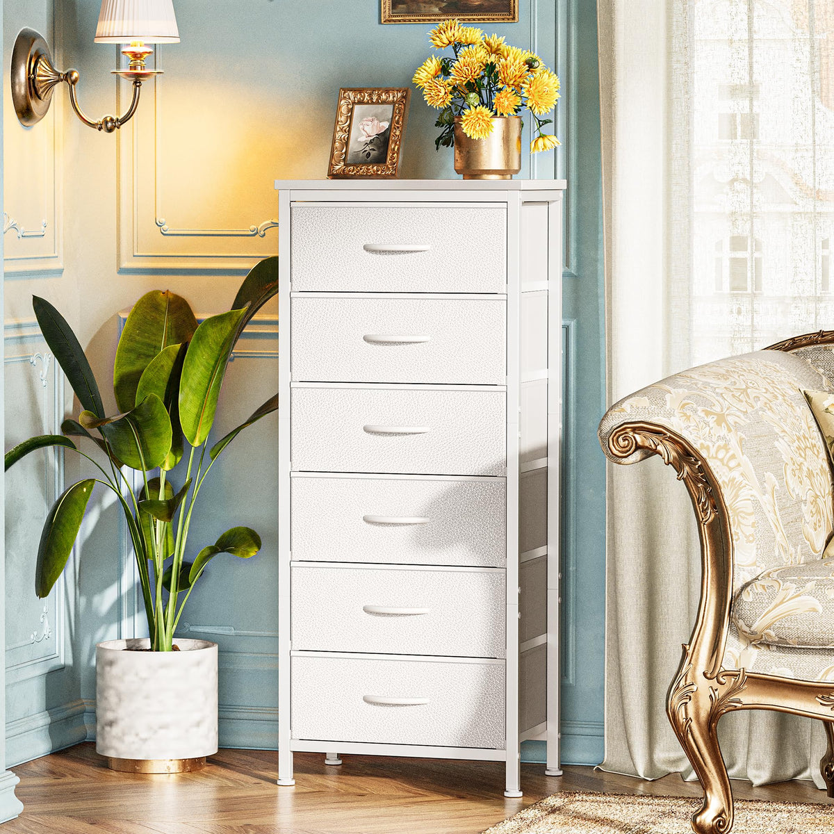 Huuger tall dresser with adjustable feet stays level on uneven floors