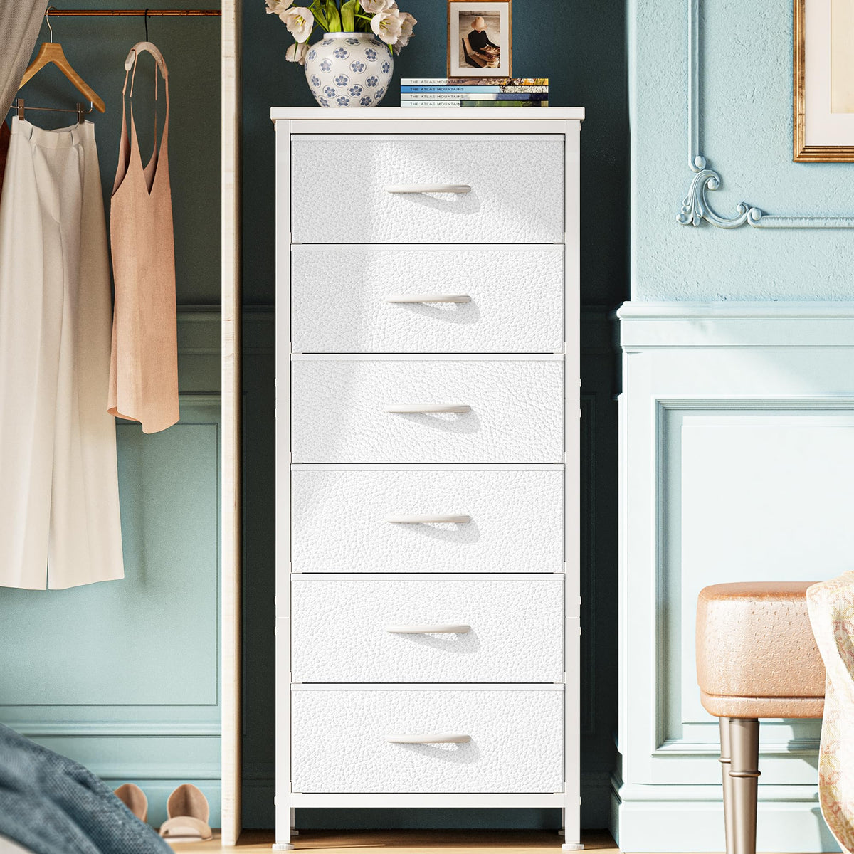 Huuger tall dresser with metal-frame structure for sturdy everyday storage