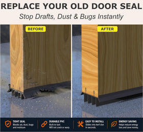 Close-up of brown bottom seal blocking drafts and dust under exterior door.