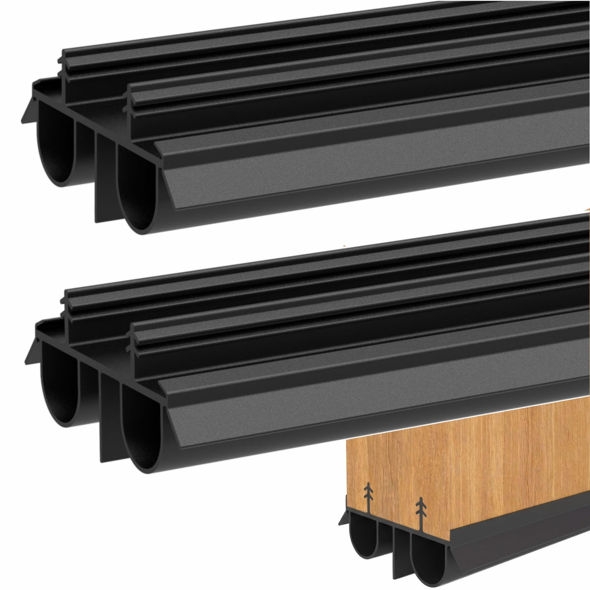 HUVOTOSI US exterior door sweep 2-pack fitted in kerf slot for quiet, draft-free entry.