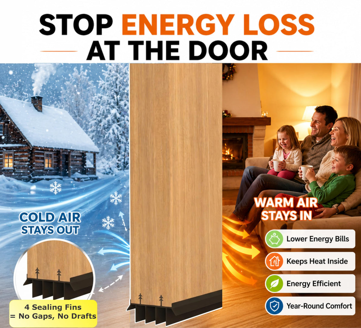 Rodent and dust barrier at the door bottom in action.