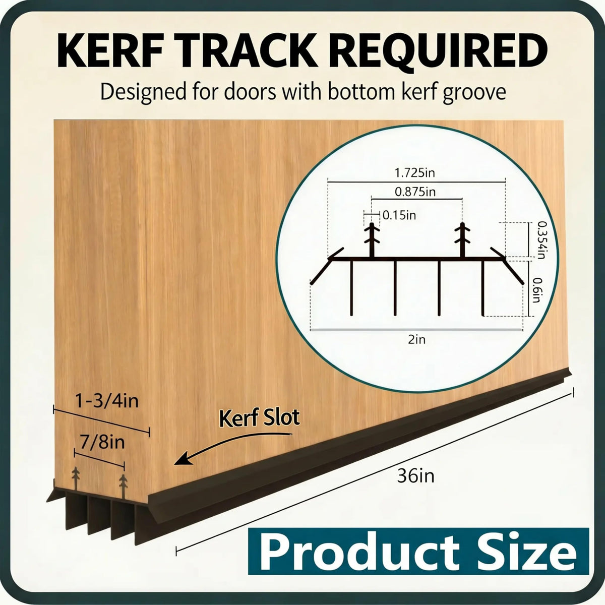 Tool-free installation demonstrated with kerf-track fit on exterior door.